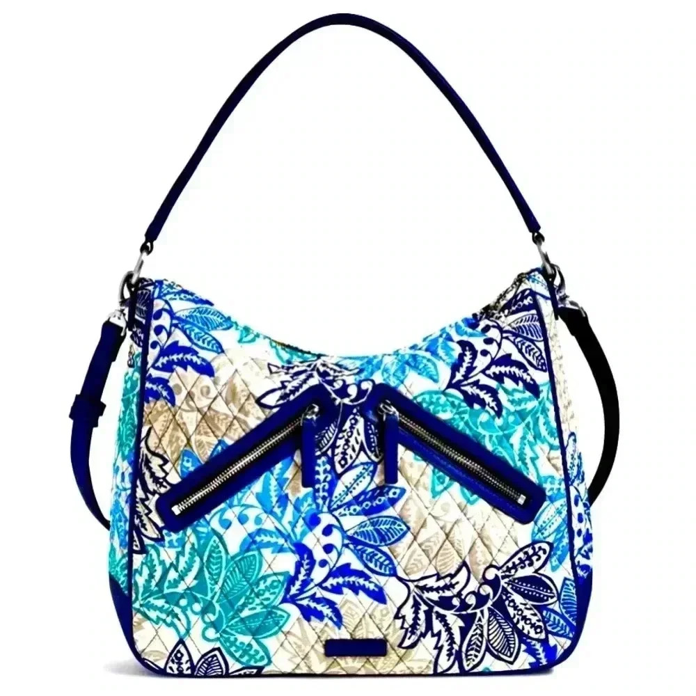 Vera Bradley Blue Teal Floral Quilted Hobo